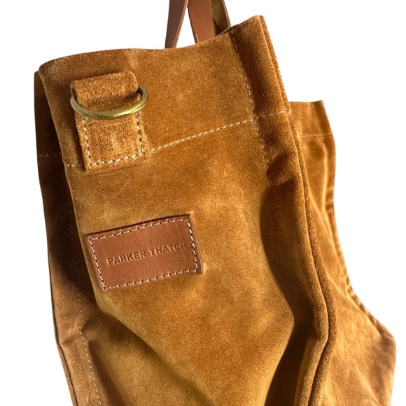 PARKER THATCH Mimi XL Carmel Suede Tote Zip Top Closure - Picture 4 of 16